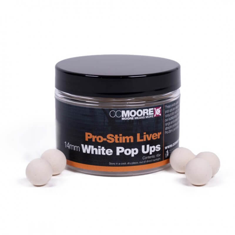 Pop ups Ccmoore Pro-Stim Liver Blanco 14 mm - Tienda Carpfishing
