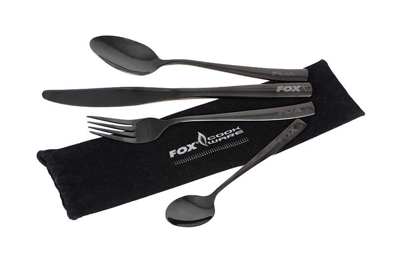 Juego de cubiertos Fox CookWare acero inoxidable negro - Tienda Carpfishing