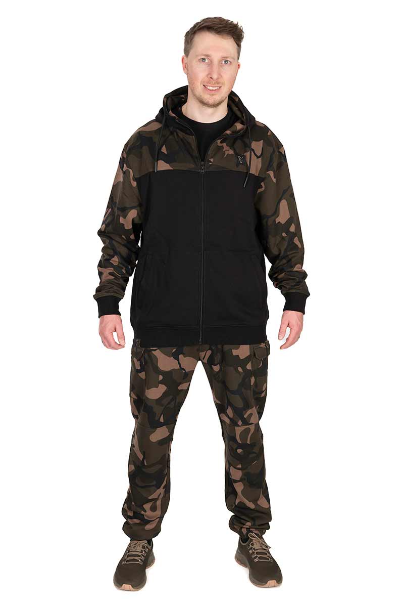 Sudadera Fox LW Negro y Camo con capucha y cremallera - Tienda Carpfishing