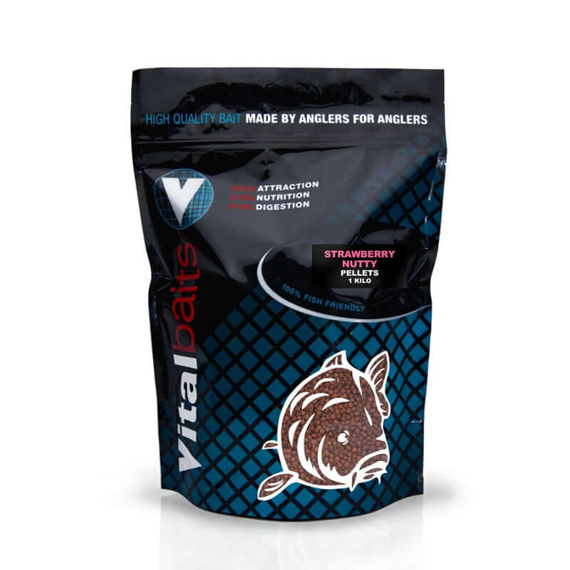 Vitalbaits Strawberry Nutty micro pellets 2mm bag, ideal for carp fishing and PVA use, 100% fish friendly.