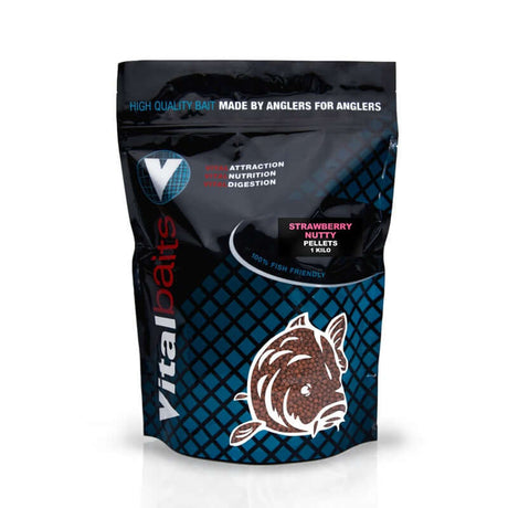 Vitalbaits Strawberry Nutty micro pellets 2mm bag, ideal for carp fishing and PVA use, 100% fish friendly.