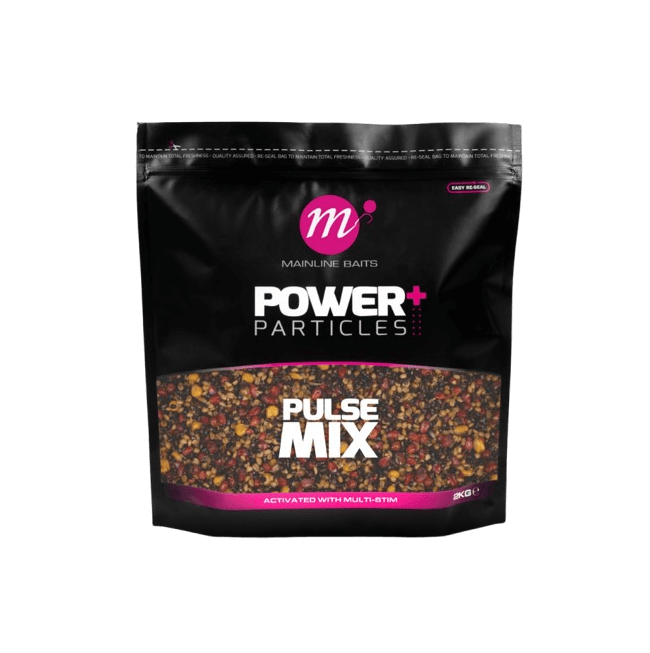 Mainline Power+ Pulse Mix 2kg for carpfishing, enriched with Multi-Slim for enhanced attraction.