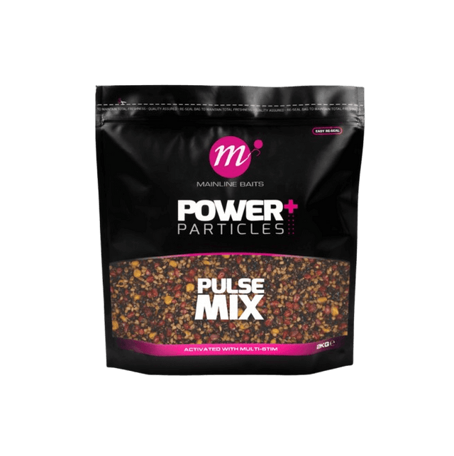 Mainline Power+ Pulse Mix 2kg for carpfishing, enriched with Multi-Slim for enhanced attraction.