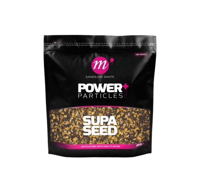 Mix Semilla Mainline Power+ Supa Seed 2 kg for carpfishing, featuring a rich blend of hemp, wheat, and activated with Multi-Slim.