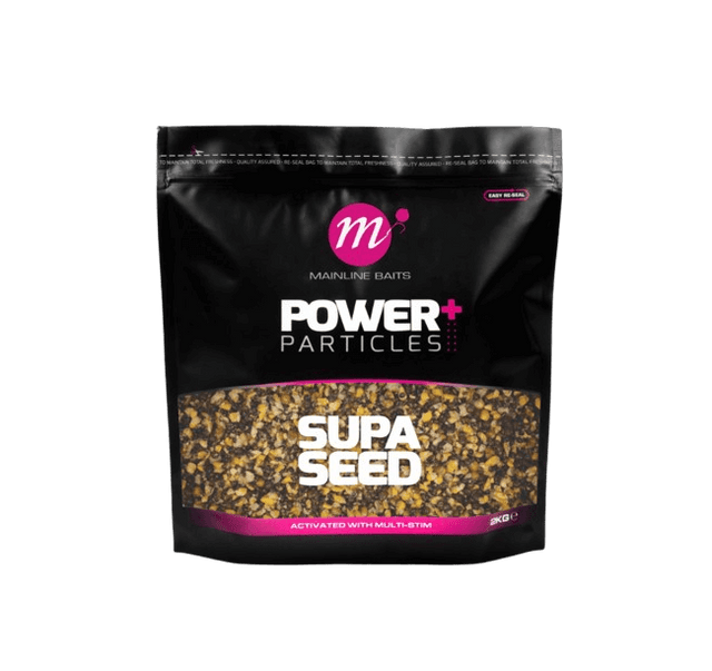 Mix Semilla Mainline Power+ Supa Seed 2 kg for carpfishing, featuring a rich blend of hemp, wheat, and activated with Multi-Slim.