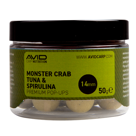 Pop ups Avid Carp Premium Monster Crab Tuna & Spirulina 14 mm - Tienda Carpfishing