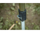 Close-up of a fishing chair pole clamp showing secure attachment and durable materials for optimal performance.