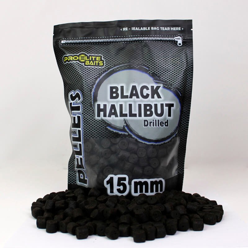 Pellets Taladrados Pro Elite Baits Black Halibut 15 mm - Tienda Carpfishing