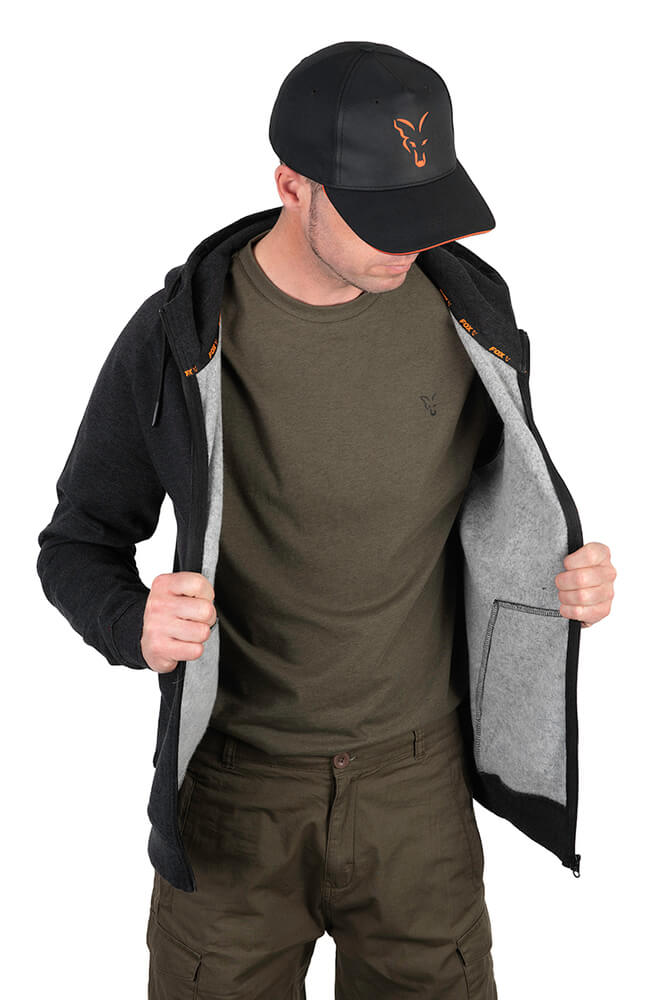 Sudadera Fox Collection LW Negra y Naranja de cremallera - Tienda Carpfishing